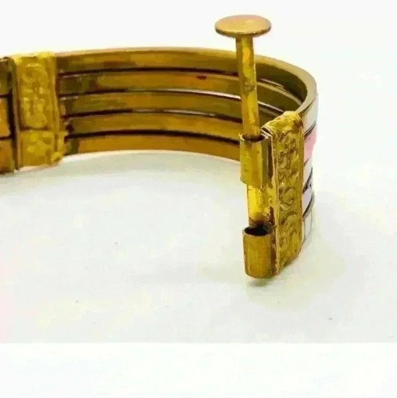 Vintage Brass Mother of Pearl Boho Bracelet - Picture 6 of 6